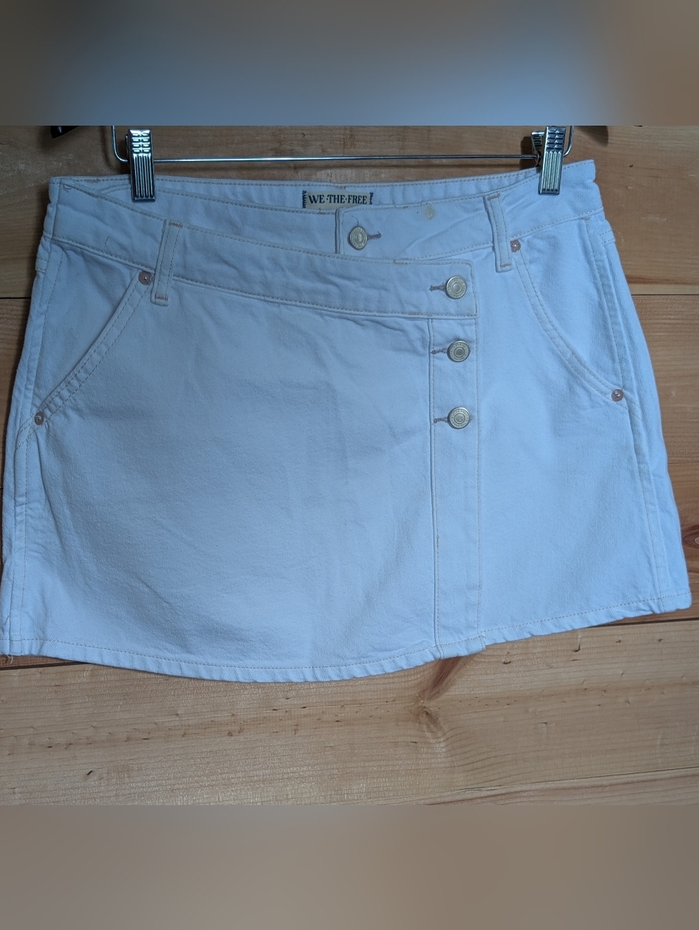 We The Free White Wynne Asymmetrical Button-Front Skirt, Size 28 *****Damage